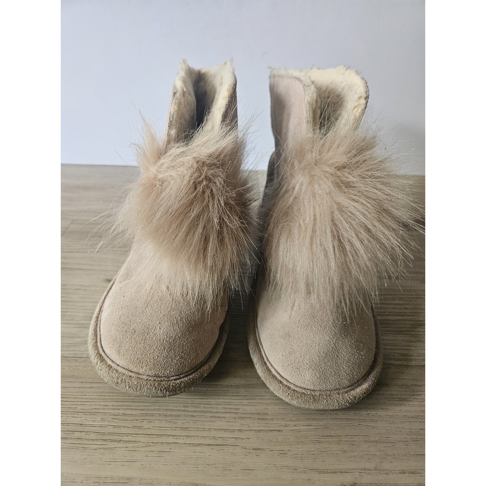 Bearpaw Libby Women Suede Sheepskin Pom Pom Winter Boots Taupe Tan 8 2283W-LIBBY